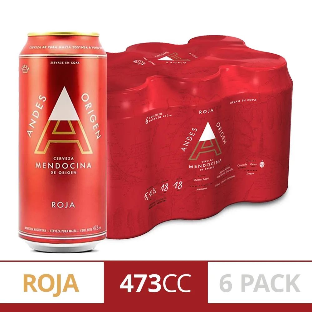 Andes Red Lager Beer - Sixpack, 473 ml each can